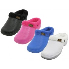 S2380L-A - Wholesale Women's "Easy USA" Cotton Terry Lining Insole Soft Clogs *J (*Assorted Black. Royal. Hot Pink & White) 
